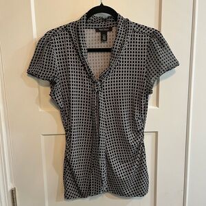 White House Black Market Black and White Patterned Blouse